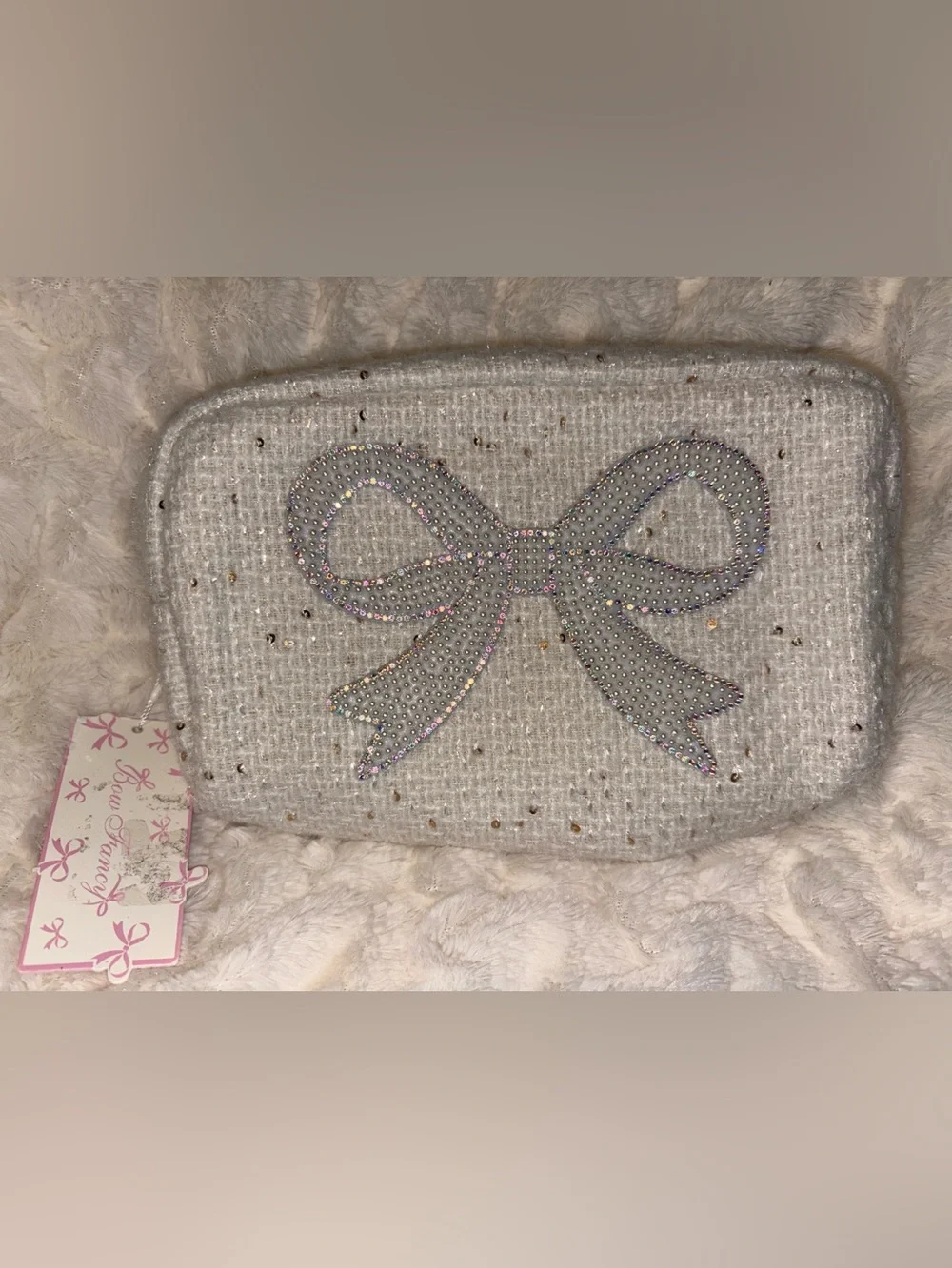 Sparkly Bow Knit - Silver Rhinestone Bow Cosmetic Bag NWT